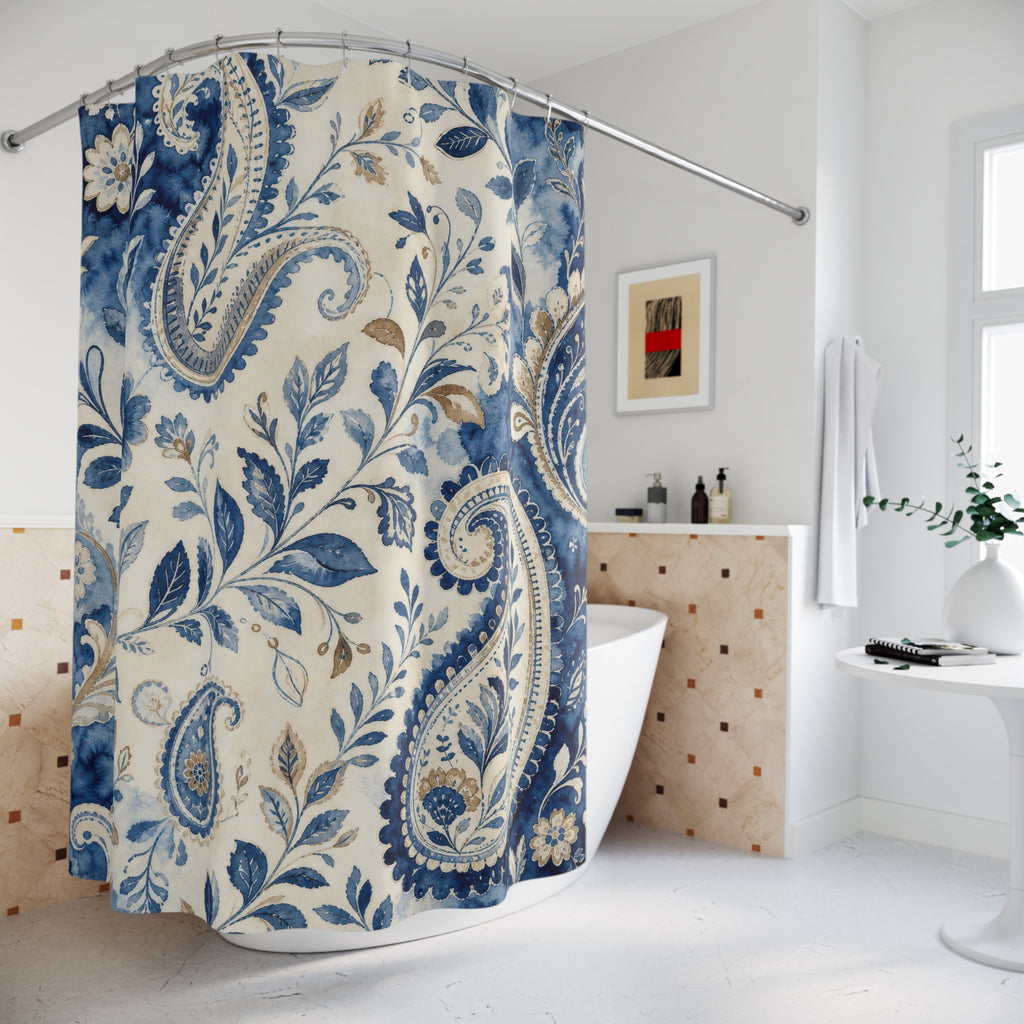 Indigo Paisley Boho Floral Shower Curtain