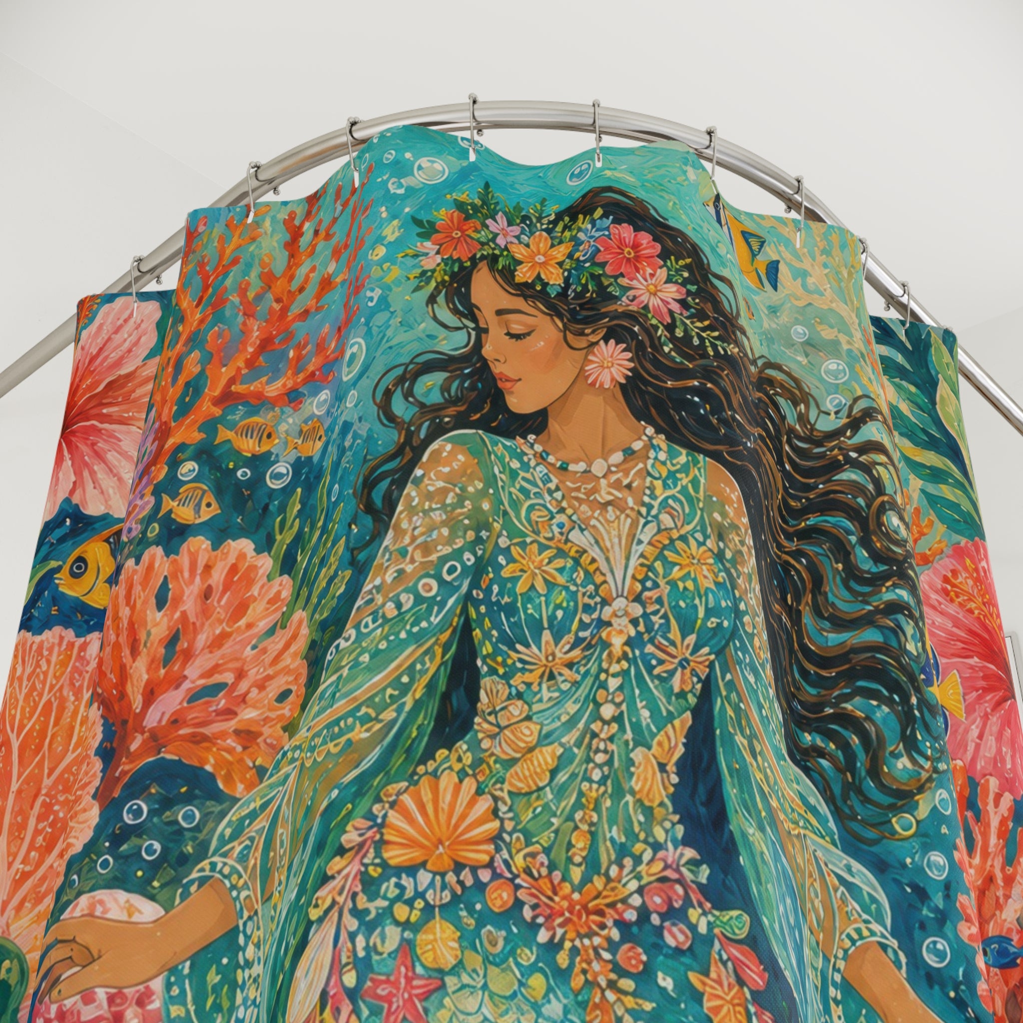 Mermaid Floral Ocean Shower Curtain