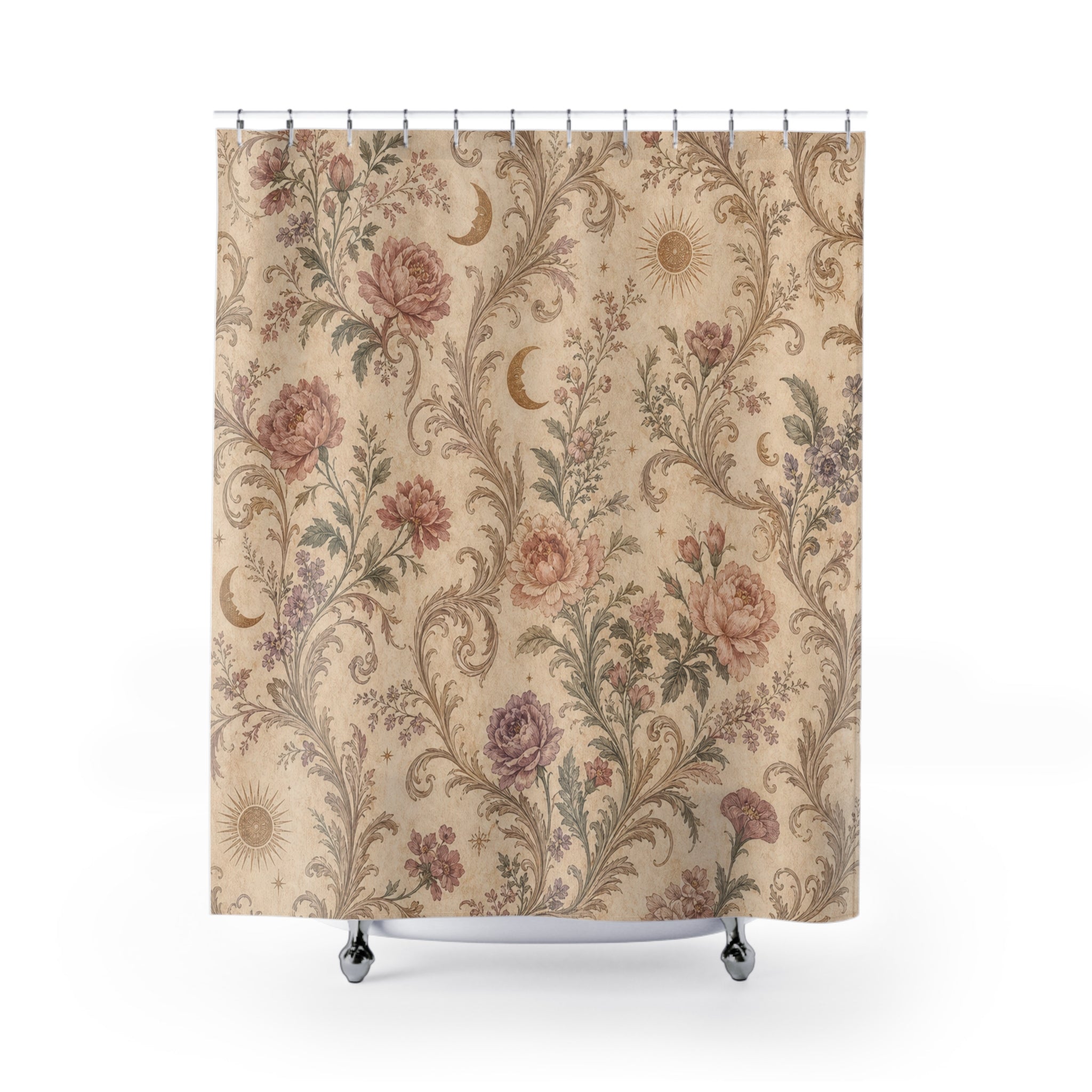 Beige Mauve Vintage Floral Shower Curtain