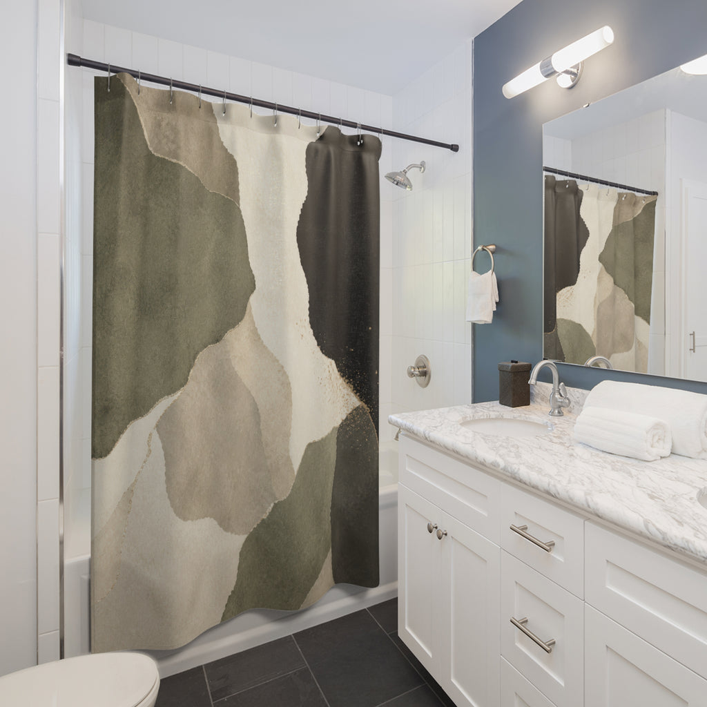 Sage Cream Abstract Black Beige Shower Curtain