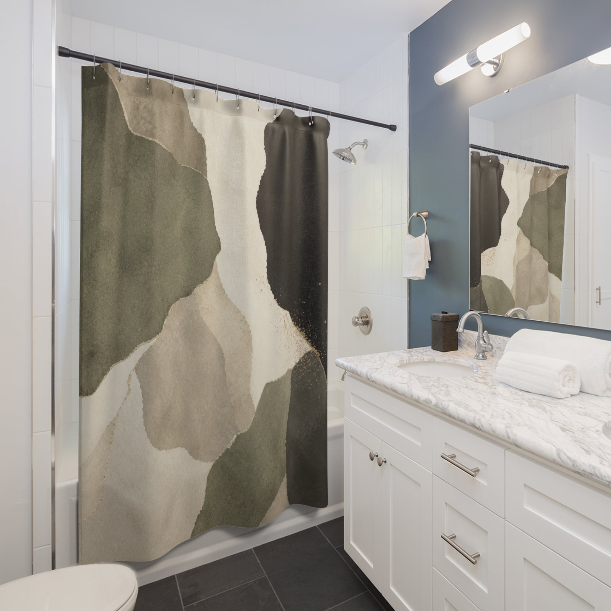 Sage Cream Abstract Black Beige Shower Curtain