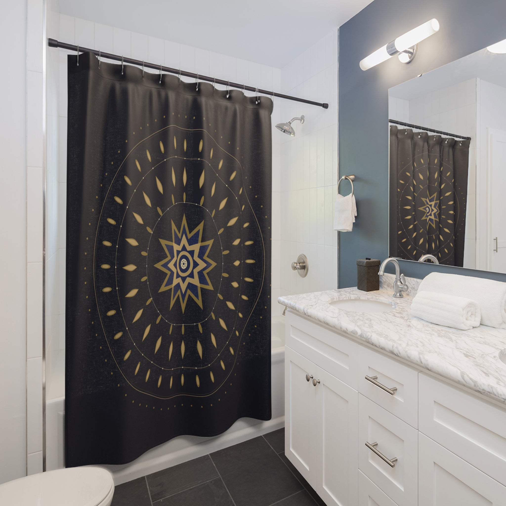 Navy & Gold Mandala Shower Curtain – Jewel Tone