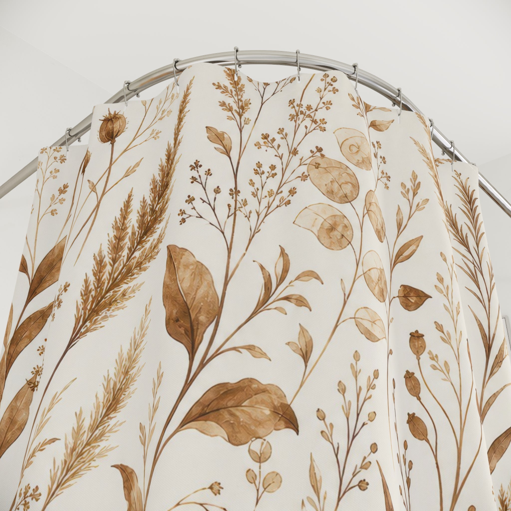 Tan Wildflower Botanical Shower Curtain