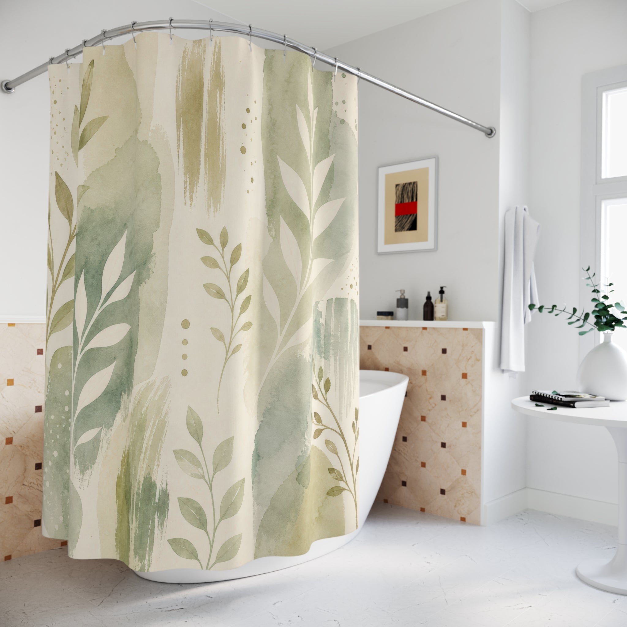Light Green Botanical Sage Shower Curtain