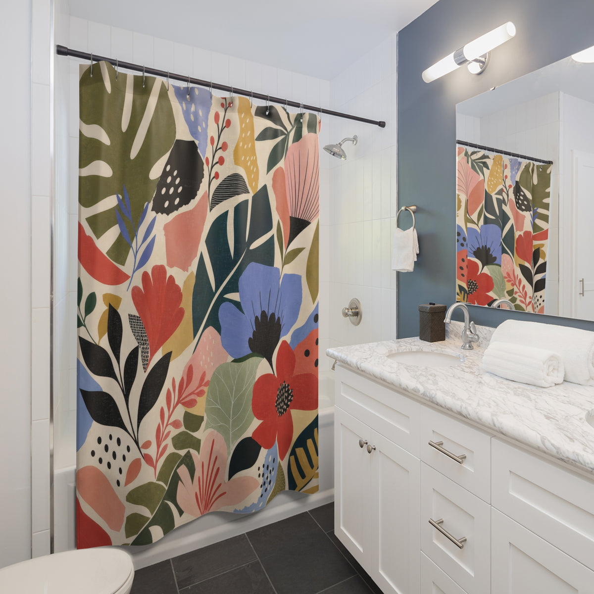 Modern Tropical Floral Shower Curtain