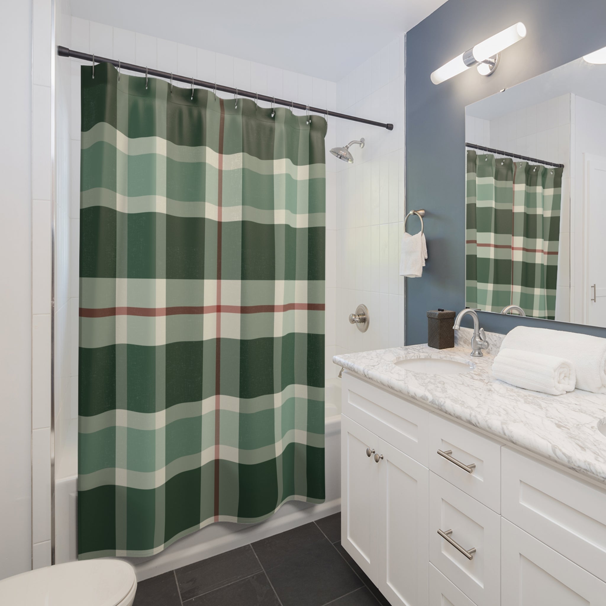 Green Plaid Shower Curtain: Forest Tartan Buffalo
