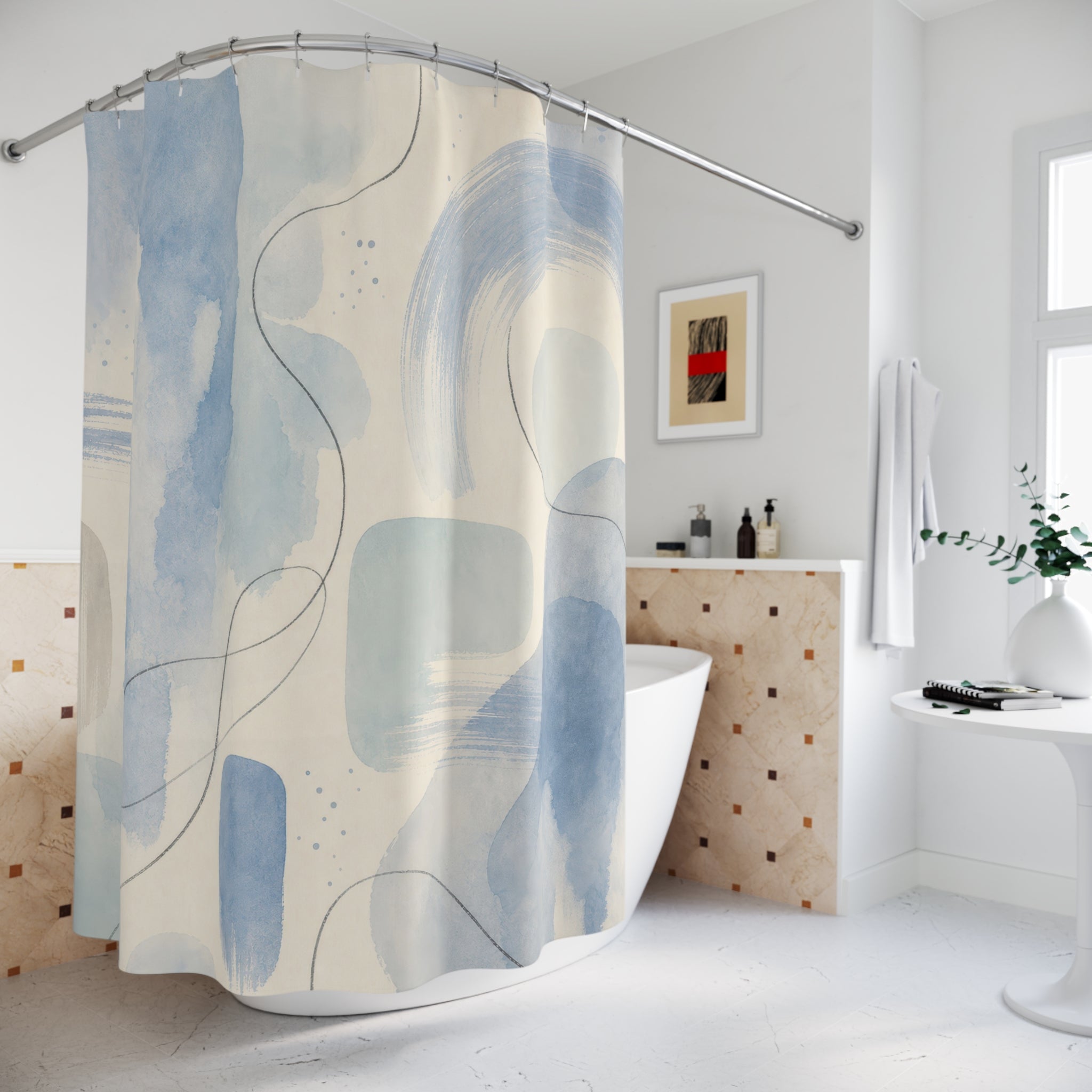 Abstract Light Blue Watercolor Shower Curtain