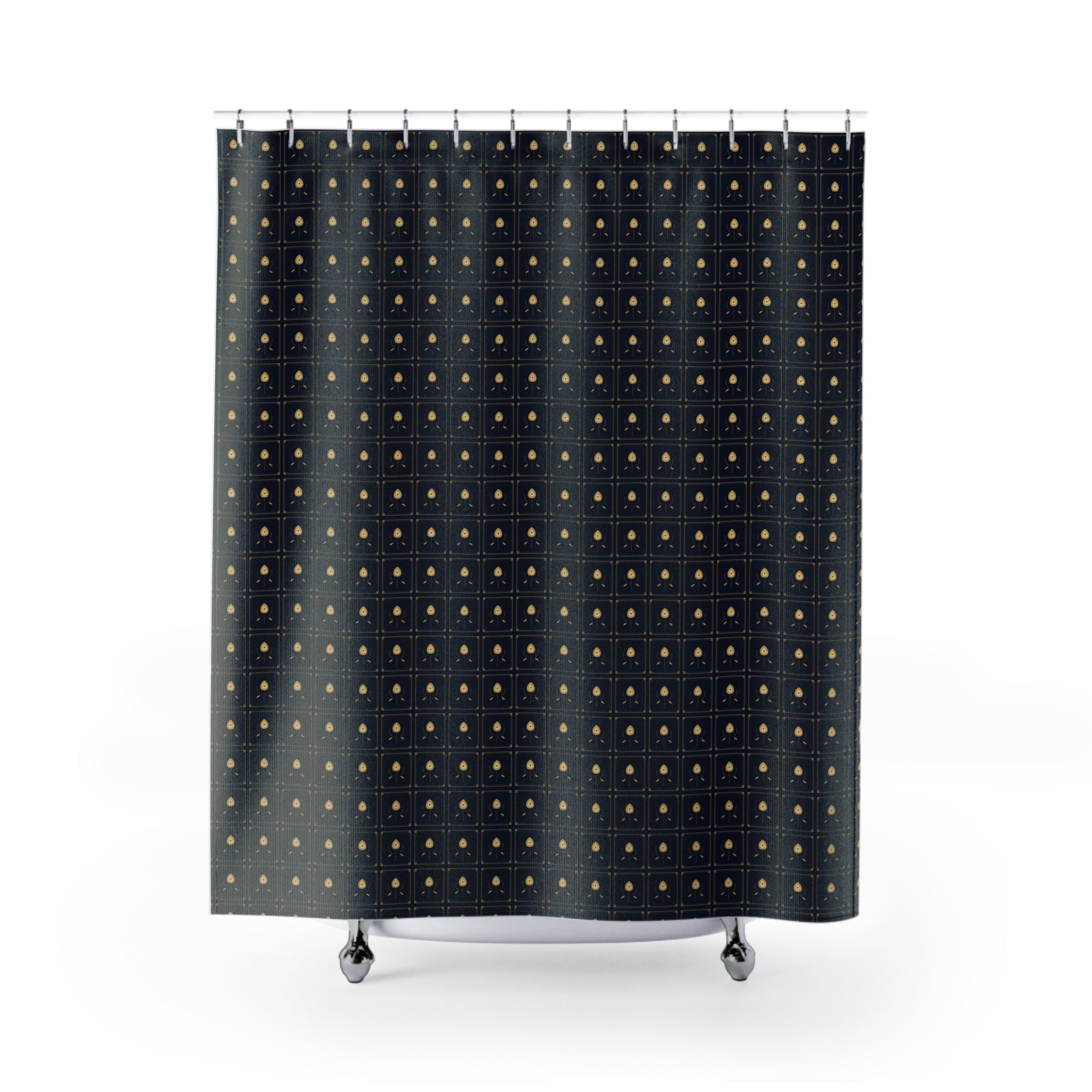Art Nouveau Lily Tile Shower Curtain – Navy & Gold