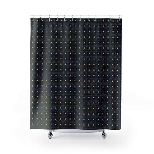 Art Nouveau Lily Tile Shower Curtain – Navy & Gold