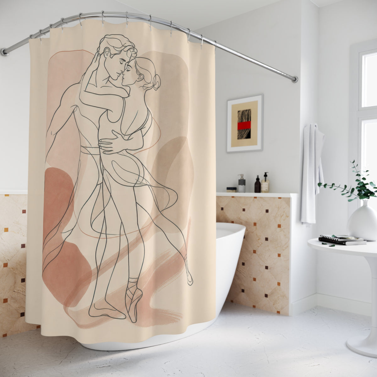 Embracing Couple Figure Line Art Shower Curtain