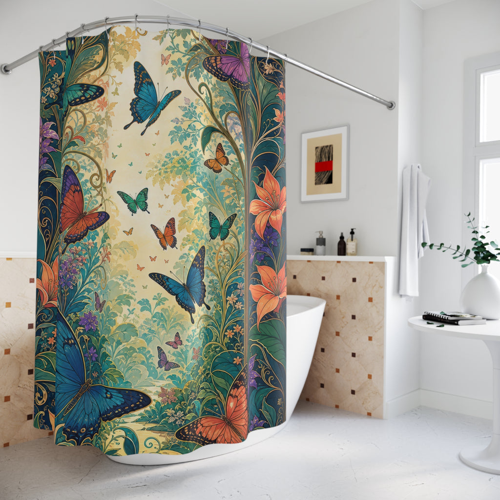 Art Nouveau Butterfly Garden Shower Curtain