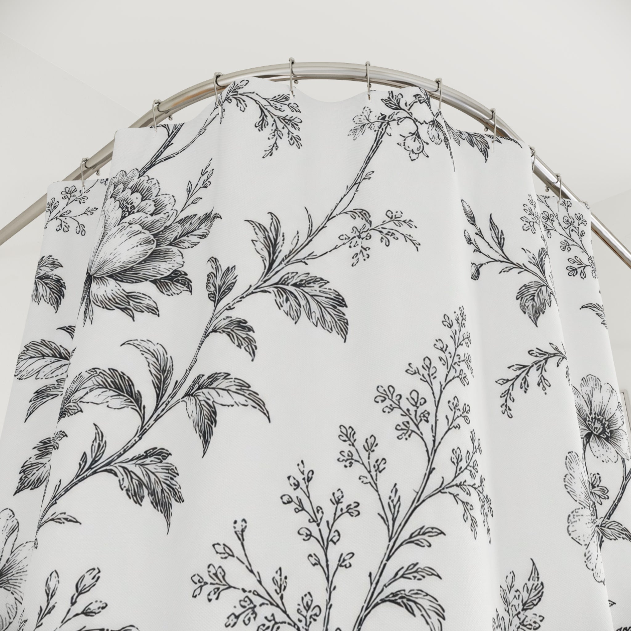Black White Floral Shower Curtain