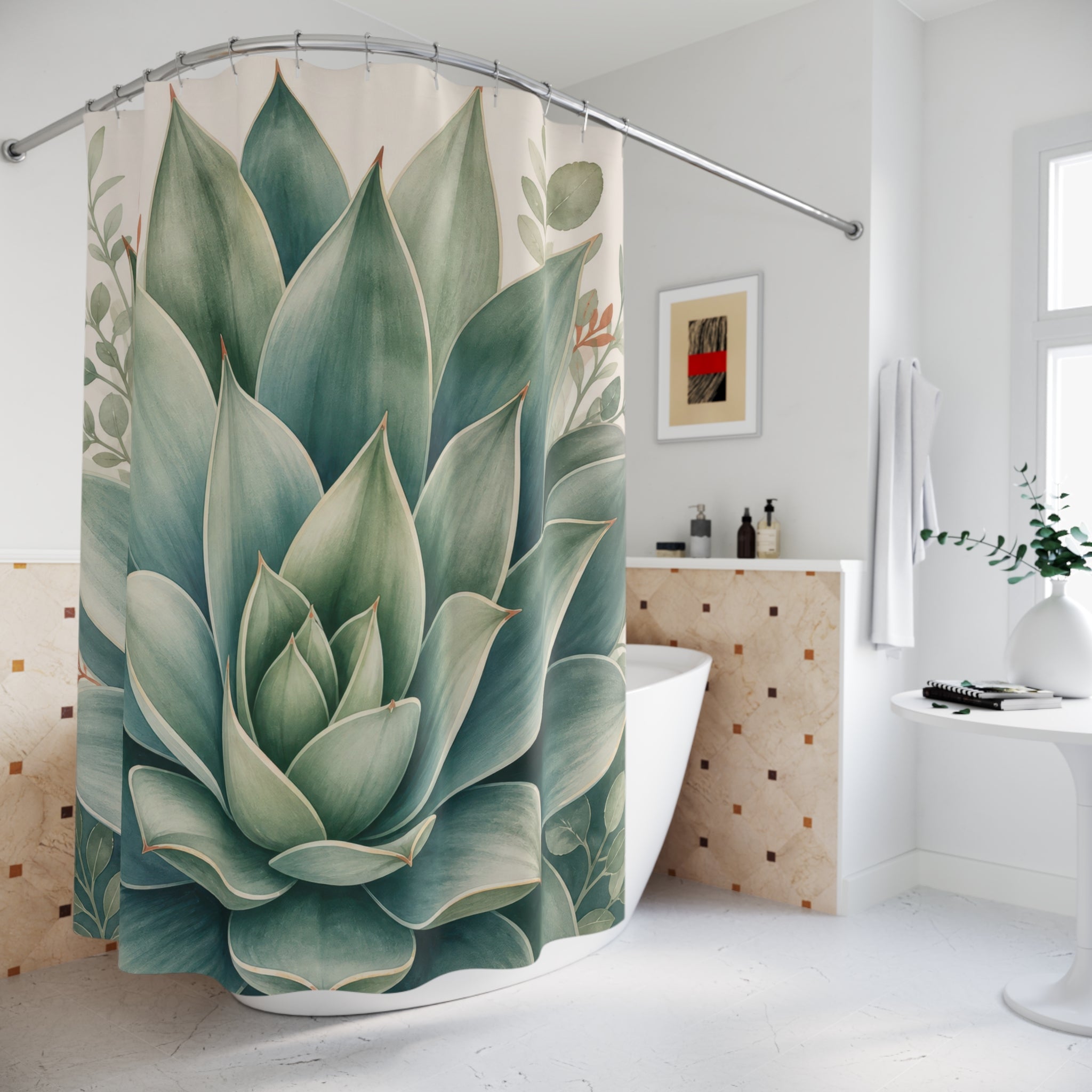 Green Botanical Succulent Shower Curtain
