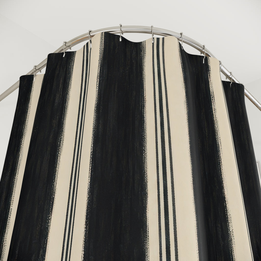 Ivory White Clean Vertical Stripe Shower Curtain