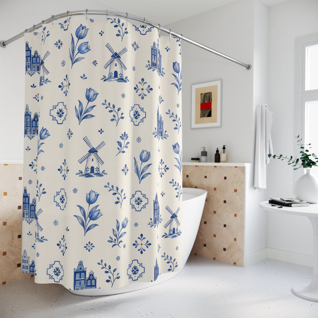 Dutch Delft Blue and White Shower Curtain