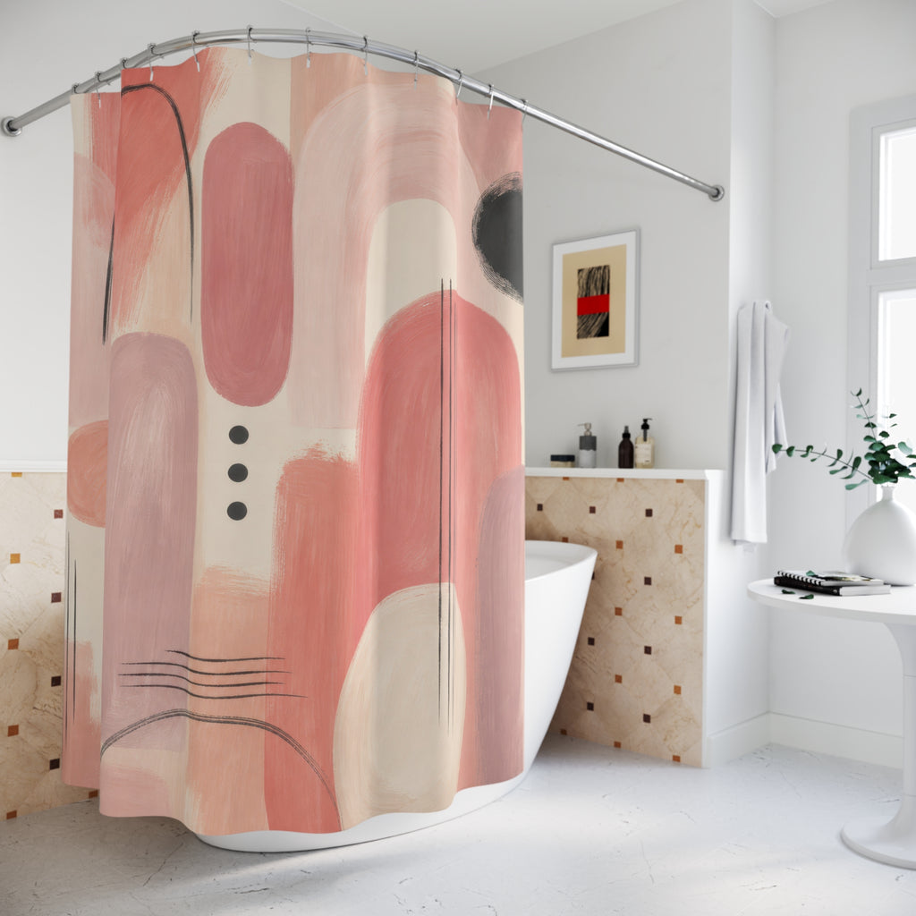 Mid Century Abstract Pink Shower Curtain