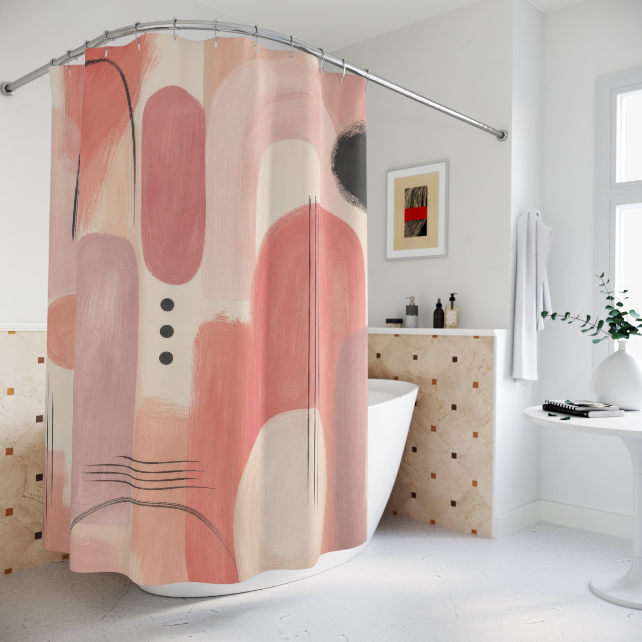 Mid Century Abstract Pink Shower Curtain