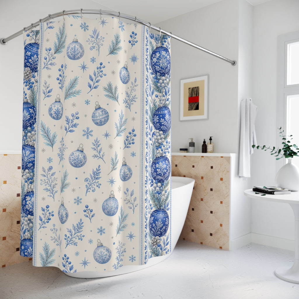 Holiday Ornament Blue Christmas Shower Curtain