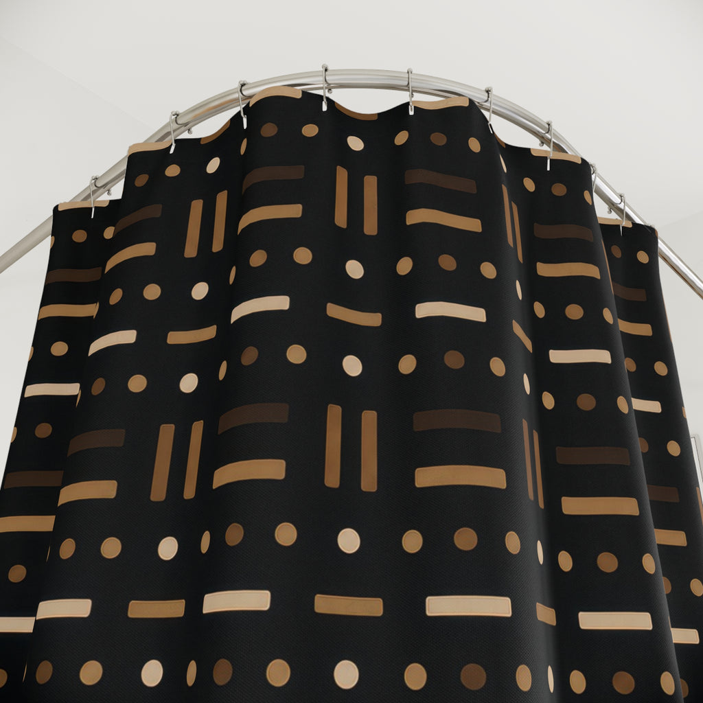 Black Geometric Shower Curtain, Brown Cream Grid Bath Decor, Modern Dash Pattern, Graphic Neutral Bathroom Decor, Repeating Line Style