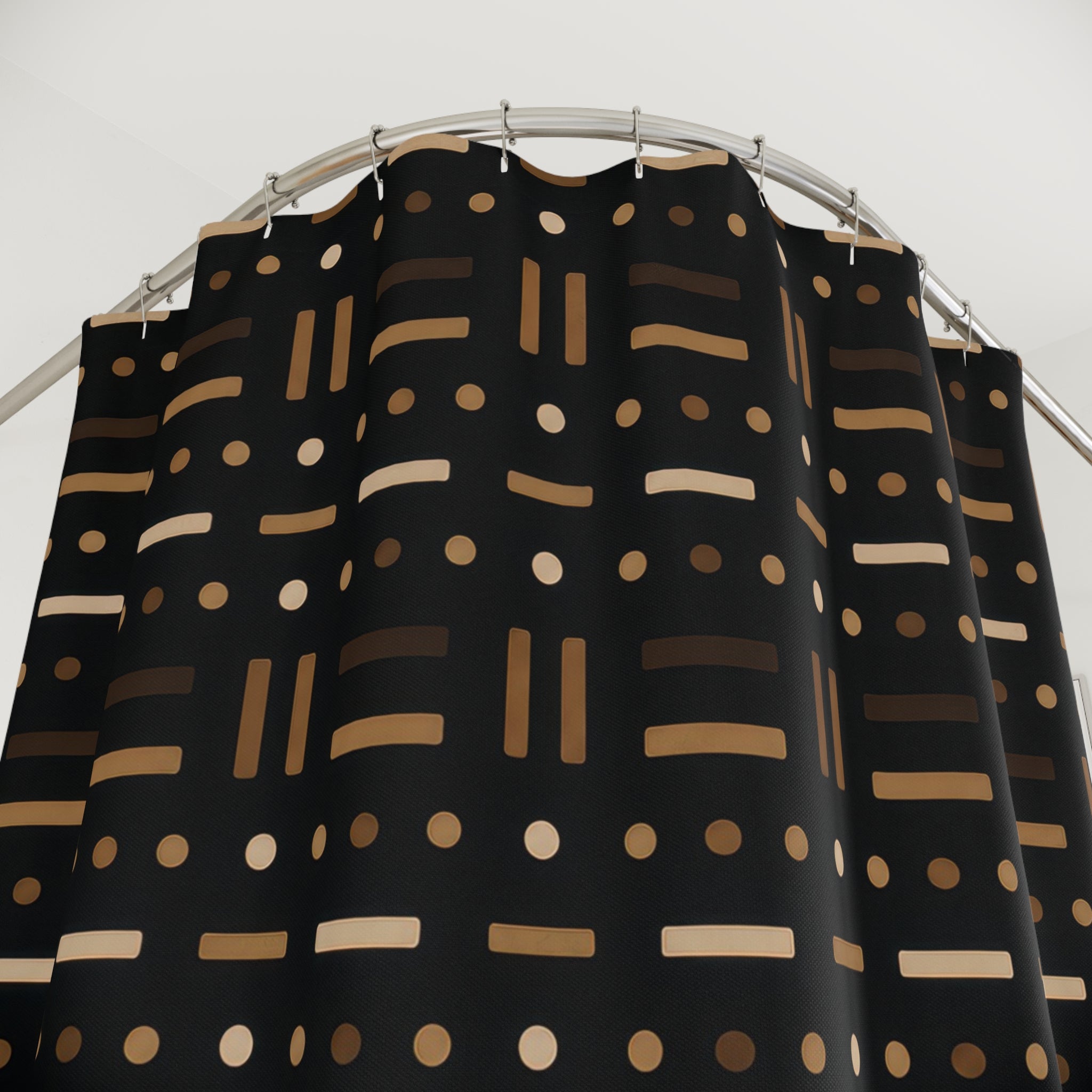 Black Geometric Shower Curtain, Brown Cream Grid Bath Decor, Modern Dash Pattern, Graphic Neutral Bathroom Decor, Repeating Line Style