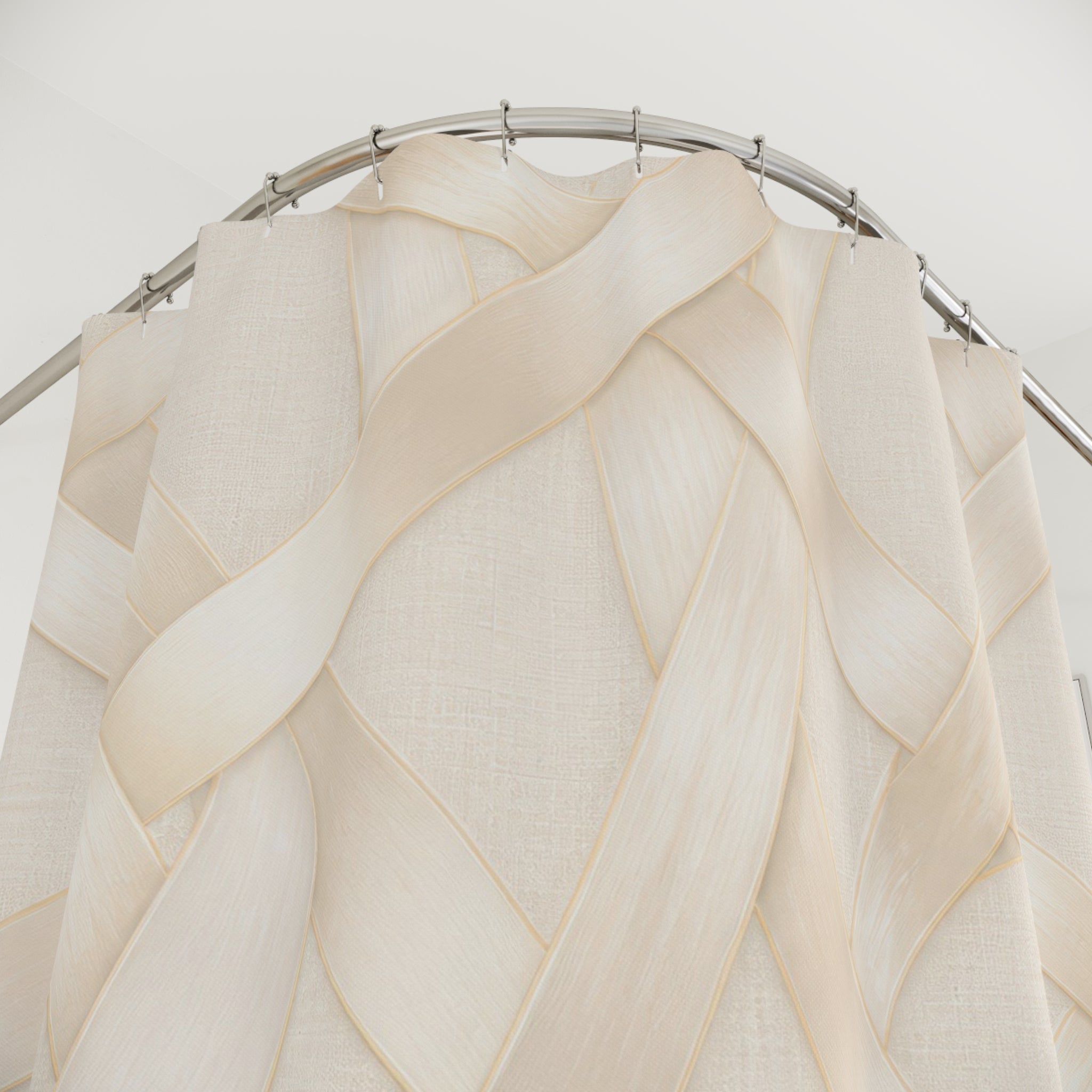 Beige Shower Curtain, Cream Geometric Bath Decor, Woven Look Basket Pattern, Modern Neutral Guest Bathroom Decor, Soft Modern Style
