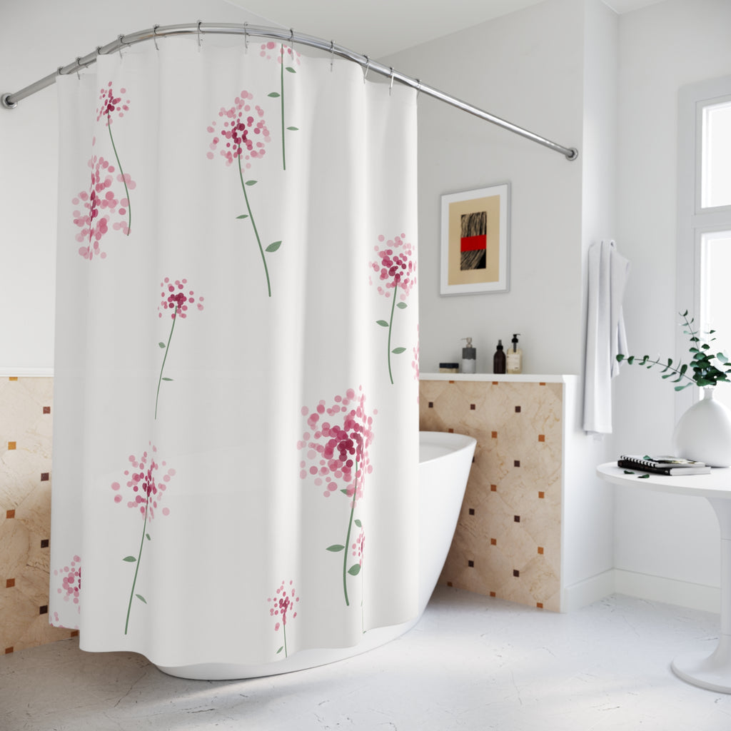 Pink Allium Floral Shower Curtain — Dot Clusters