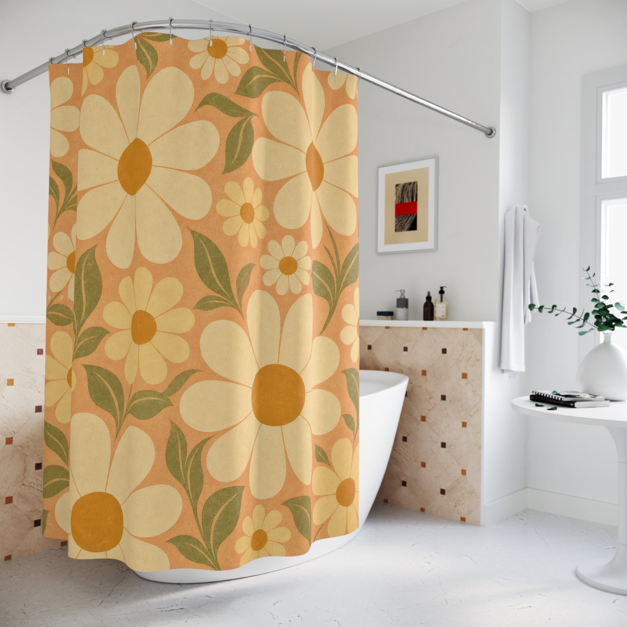 Retro Flower Wallpaper Shower Curtain