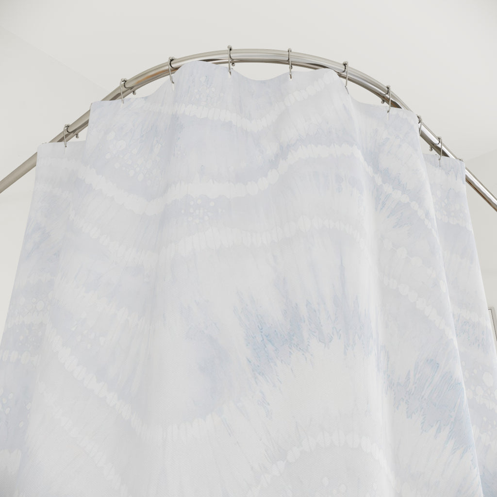 White Shower Curtain, Soft Wave Bath Decor, Pale Blue Gray Abstract Pattern, Minimal Guest Bathroom Decor, Spa White Style, Calm Style