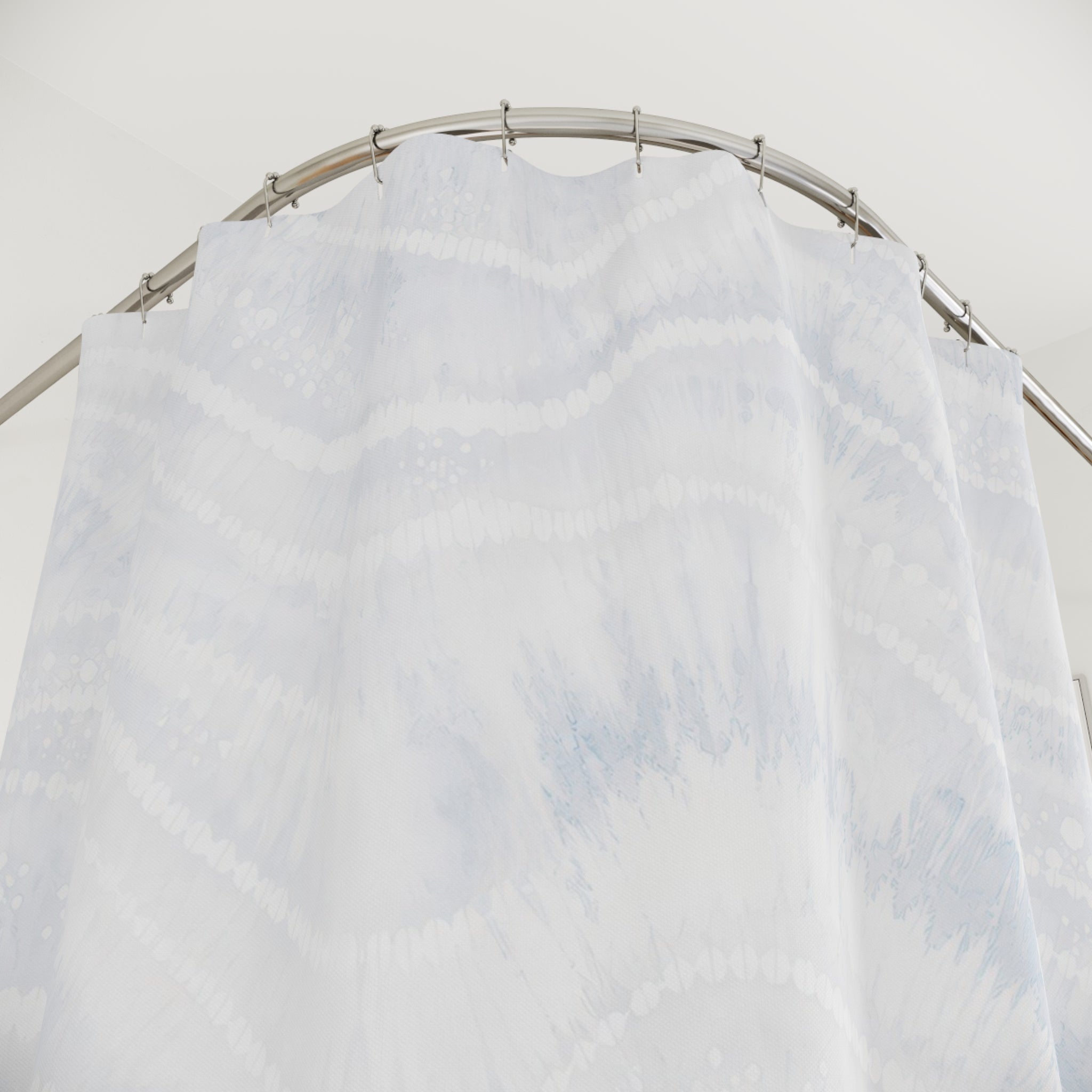 White Shower Curtain, Soft Wave Bath Decor, Pale Blue Gray Abstract Pattern, Minimal Guest Bathroom Decor, Spa White Style, Calm Style