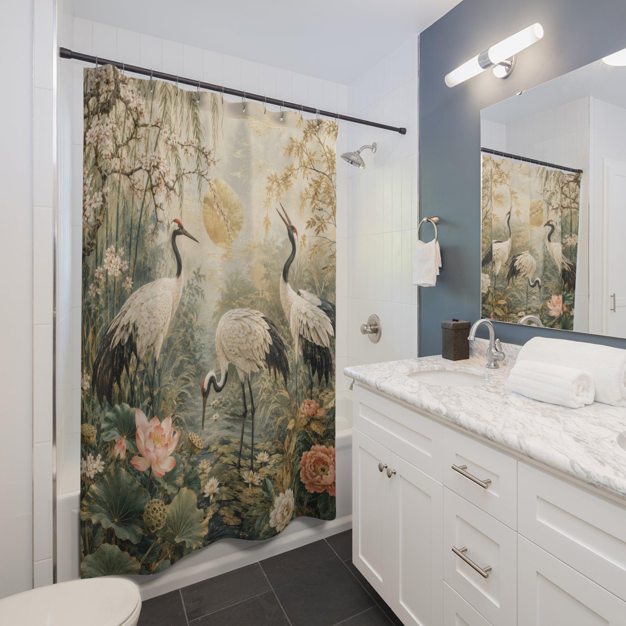 Crane Shower Curtain: Asian Garden