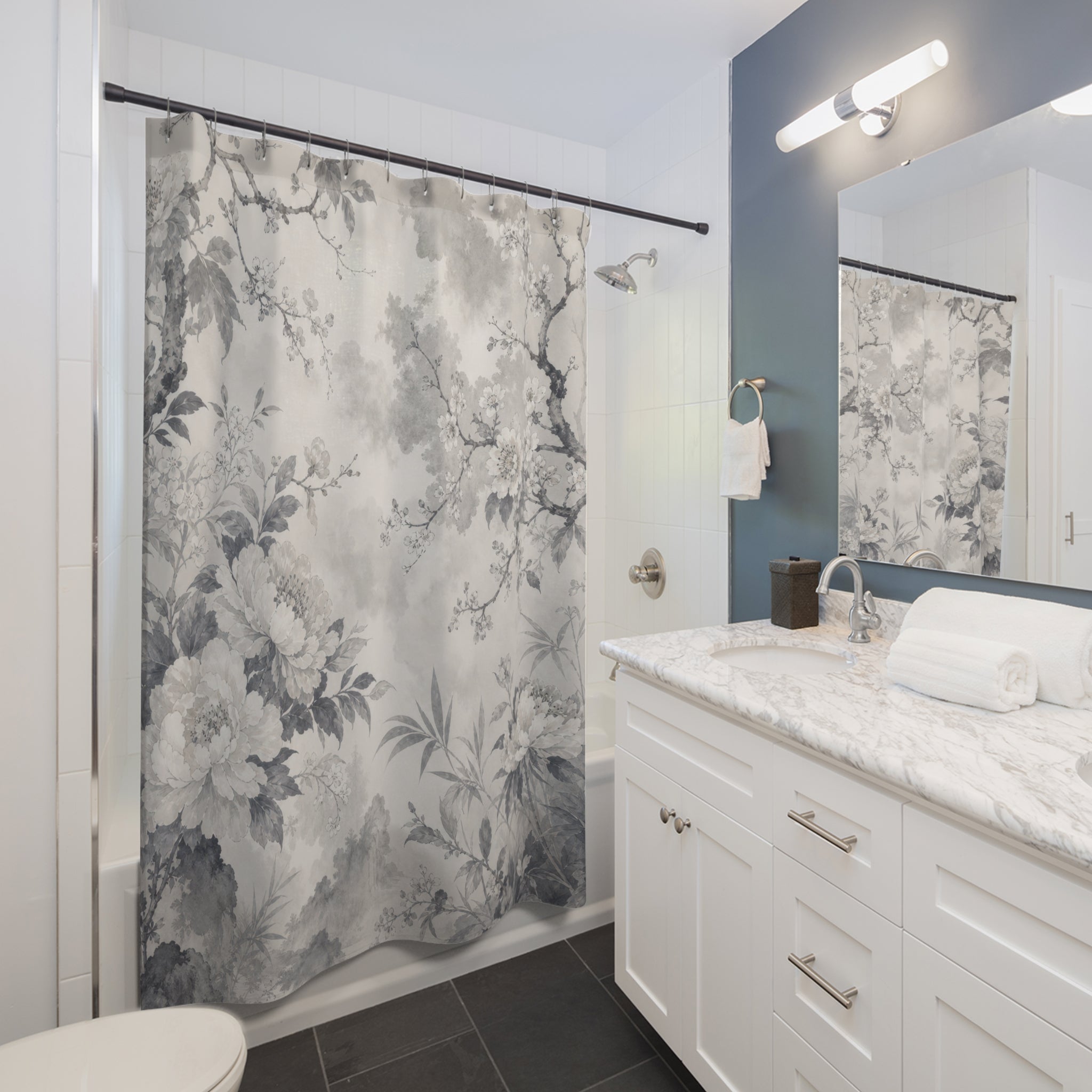 Gray Watercolor Garden Shower Curtain
