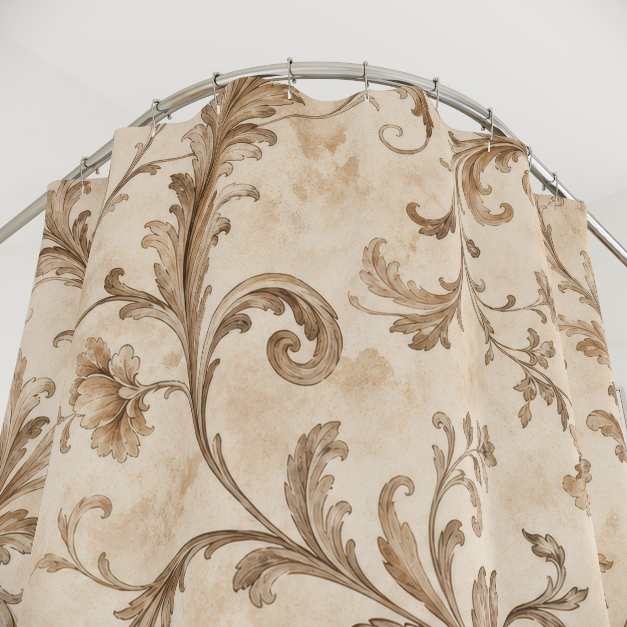 Brown Beige Scroll Vine Shower Curtain