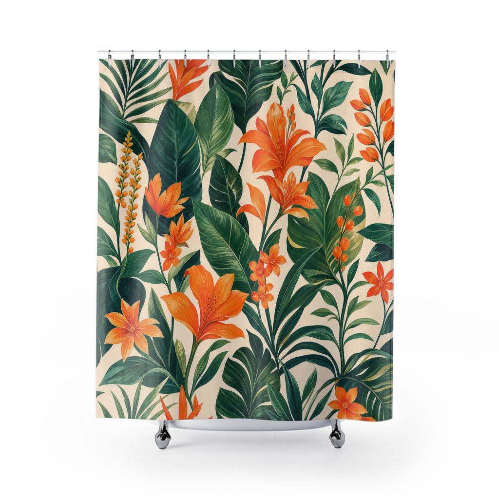 Orange Floral Shower Curtain