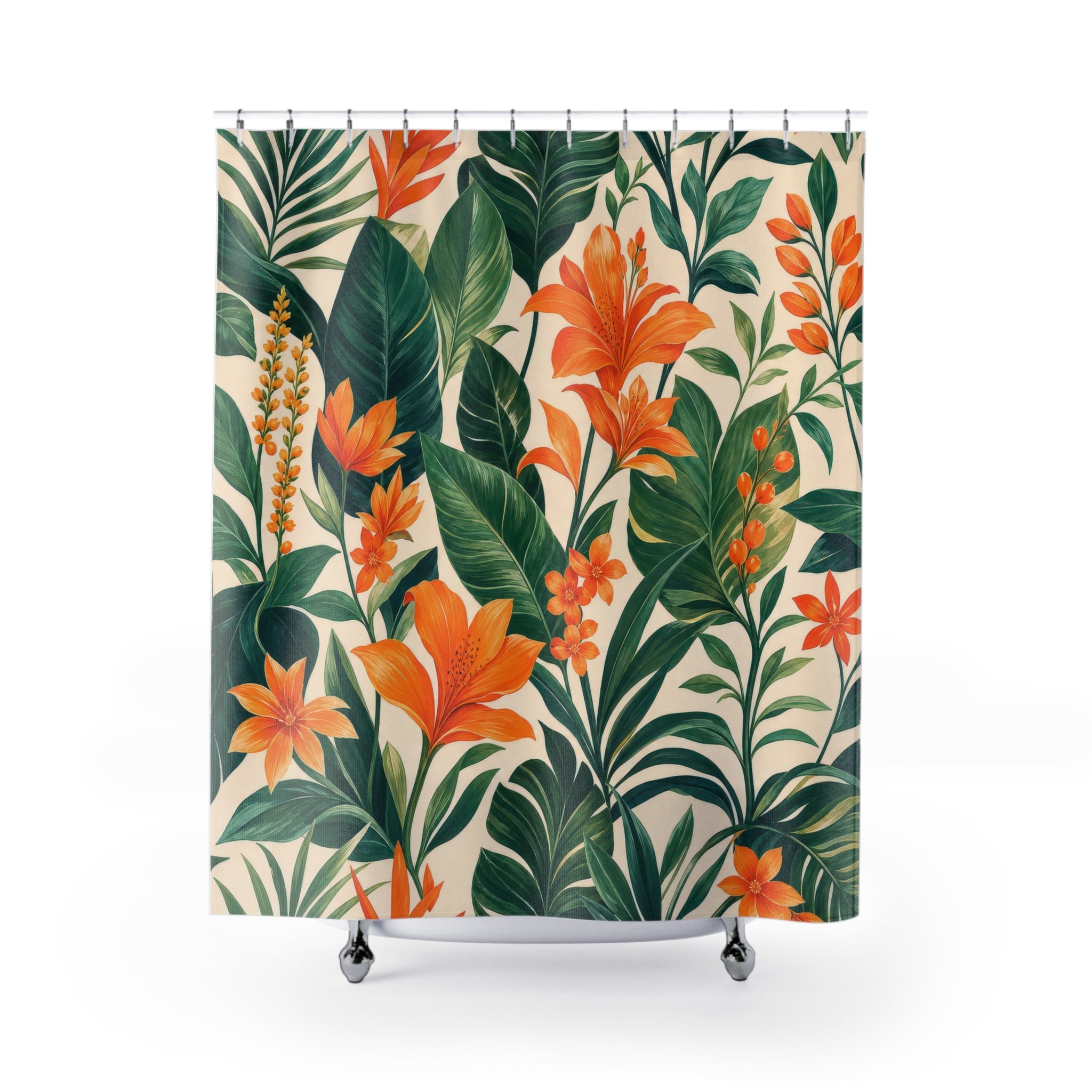 Orange Floral Shower Curtain