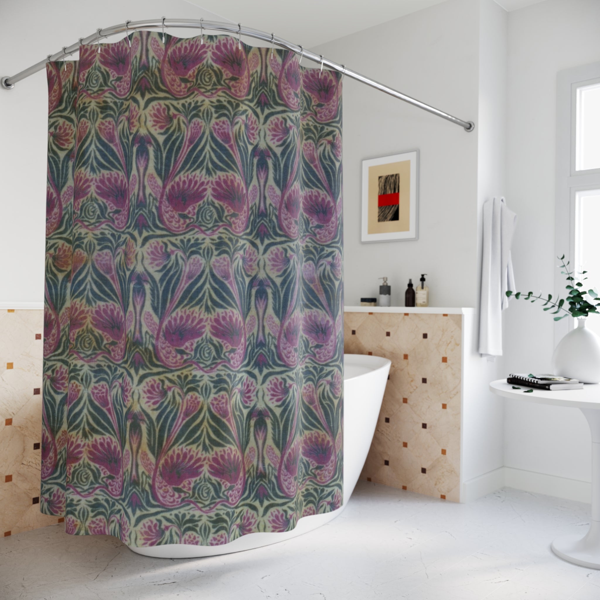 Mackmurdo Peacock Shower Curtain – Teal & Magenta