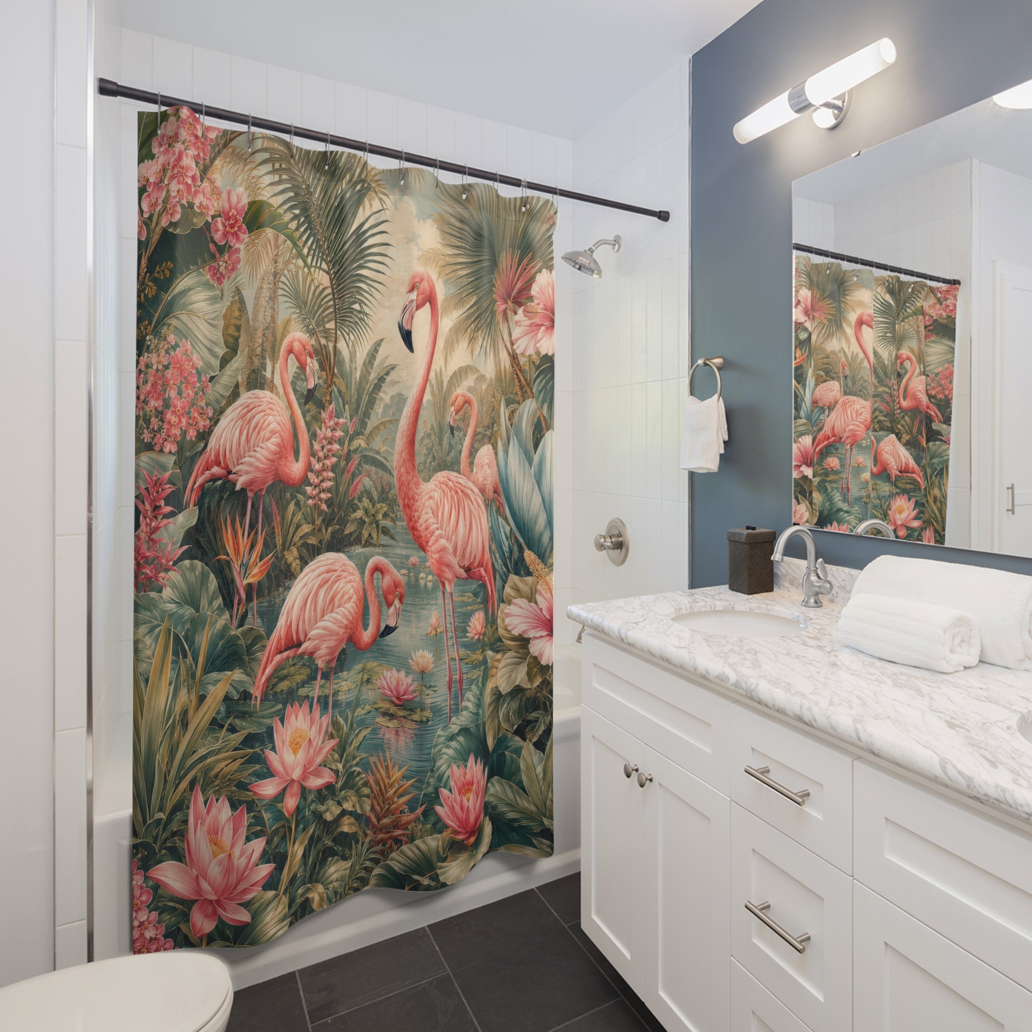 Flamingo Tropical Lagoon Shower Curtain
