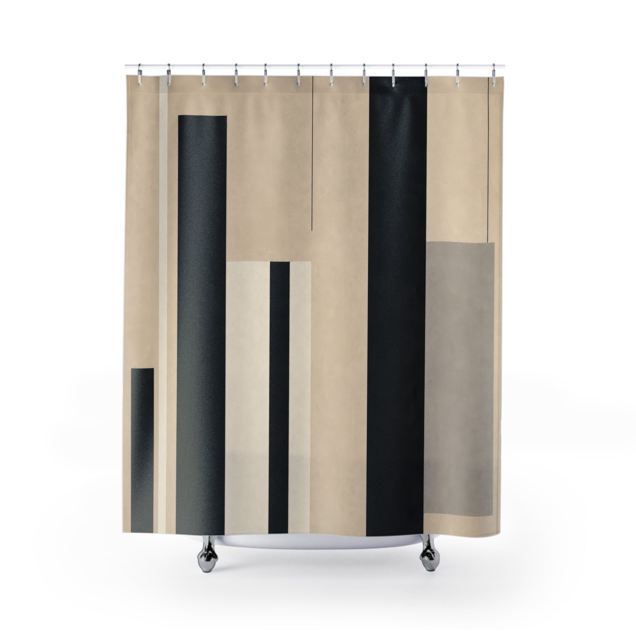 Modern Vertical Stripe Black Beige Shower Curtain