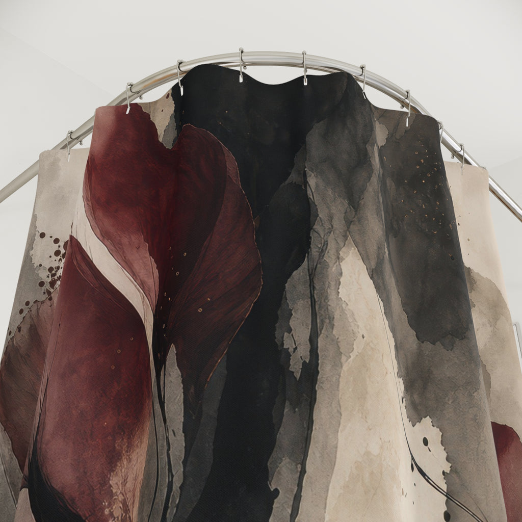 Black Burgundy Watercolor Dark Floral Shower Curtain