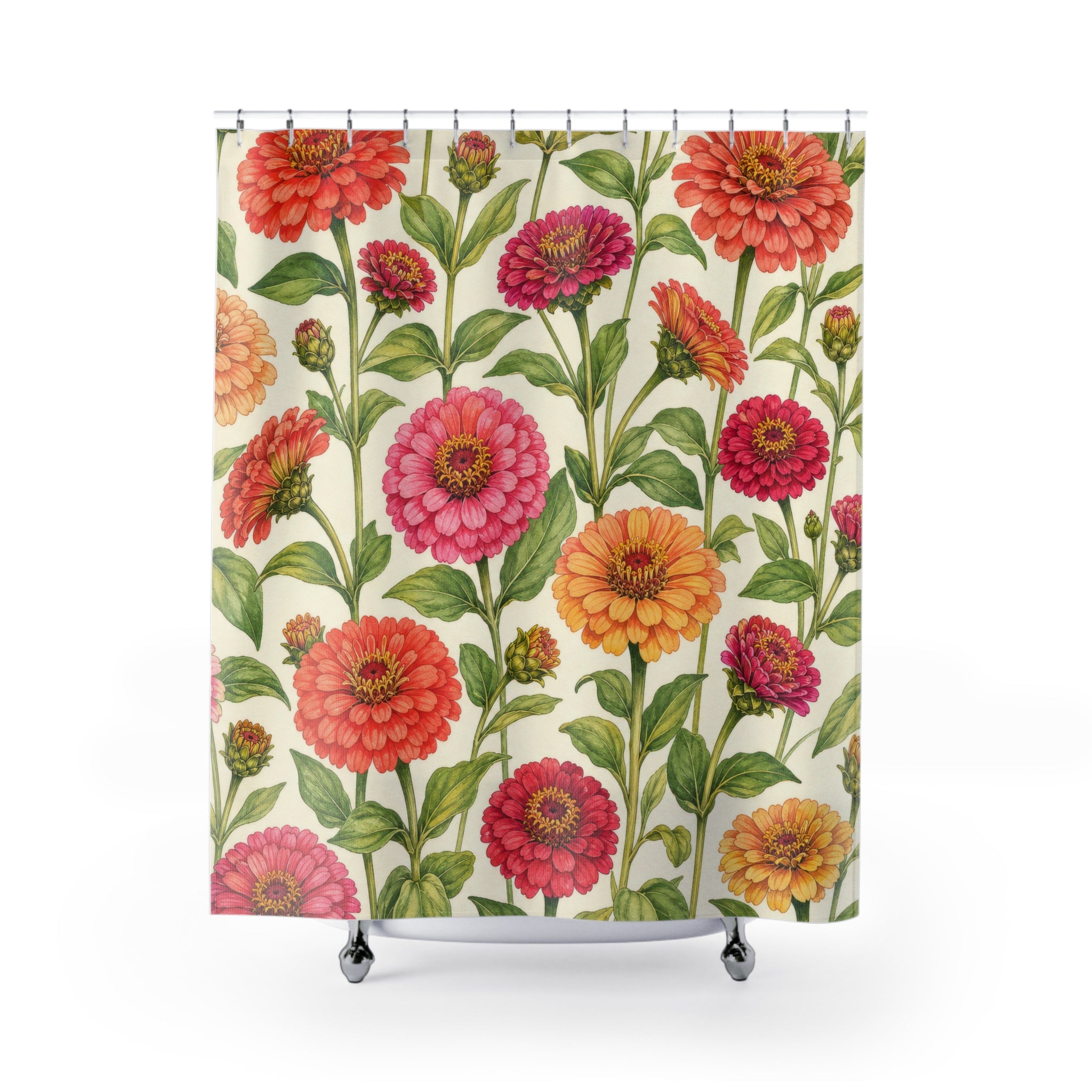 Cheerful Bright Coral Orange Botanical Floral Shower Curtain