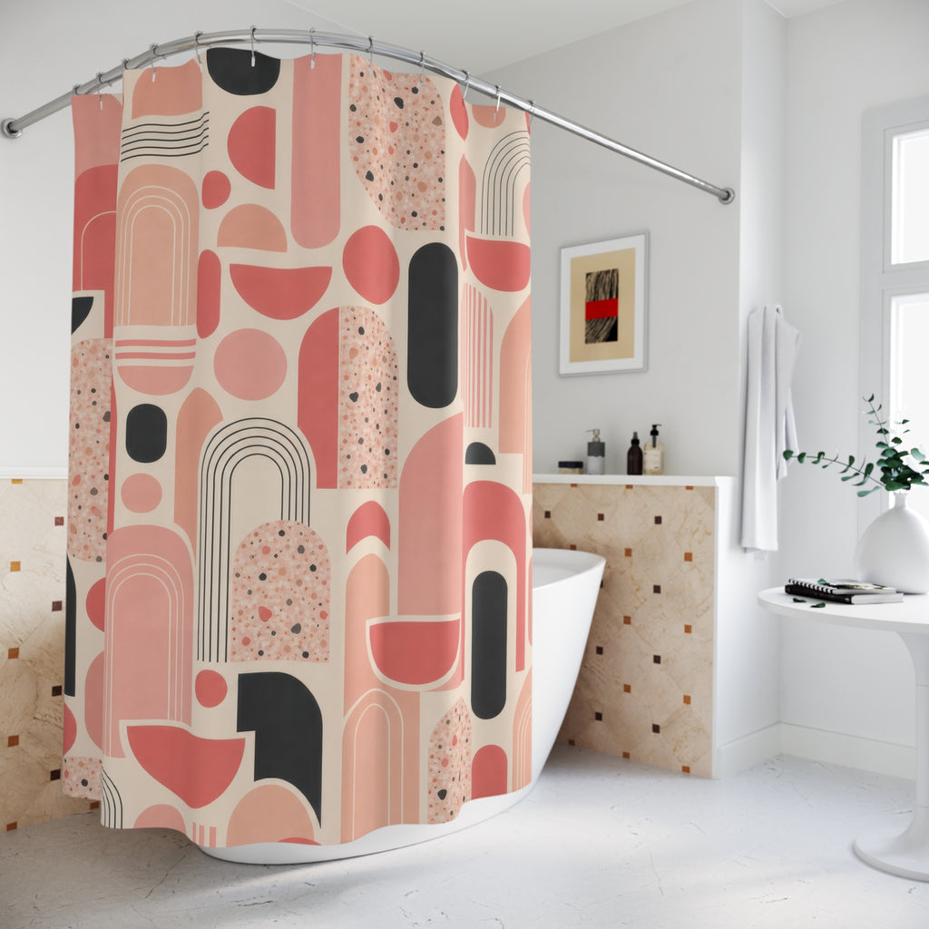 Retro Geometric Mid Century Modern Pink Shower Curtain
