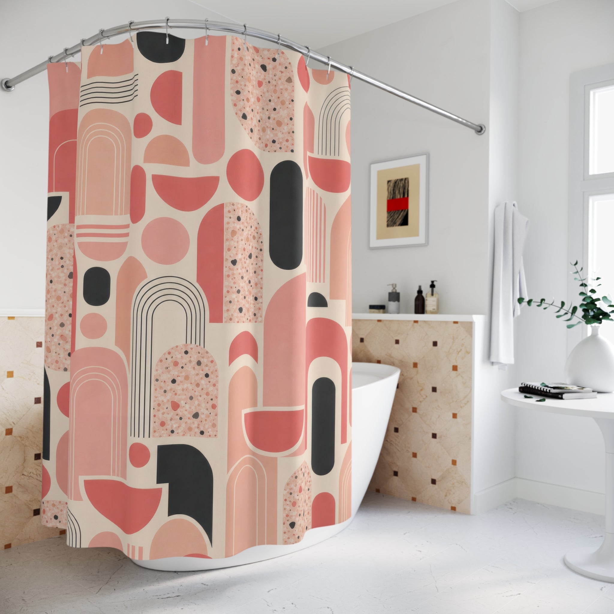 Retro Geometric Mid Century Modern Pink Shower Curtain