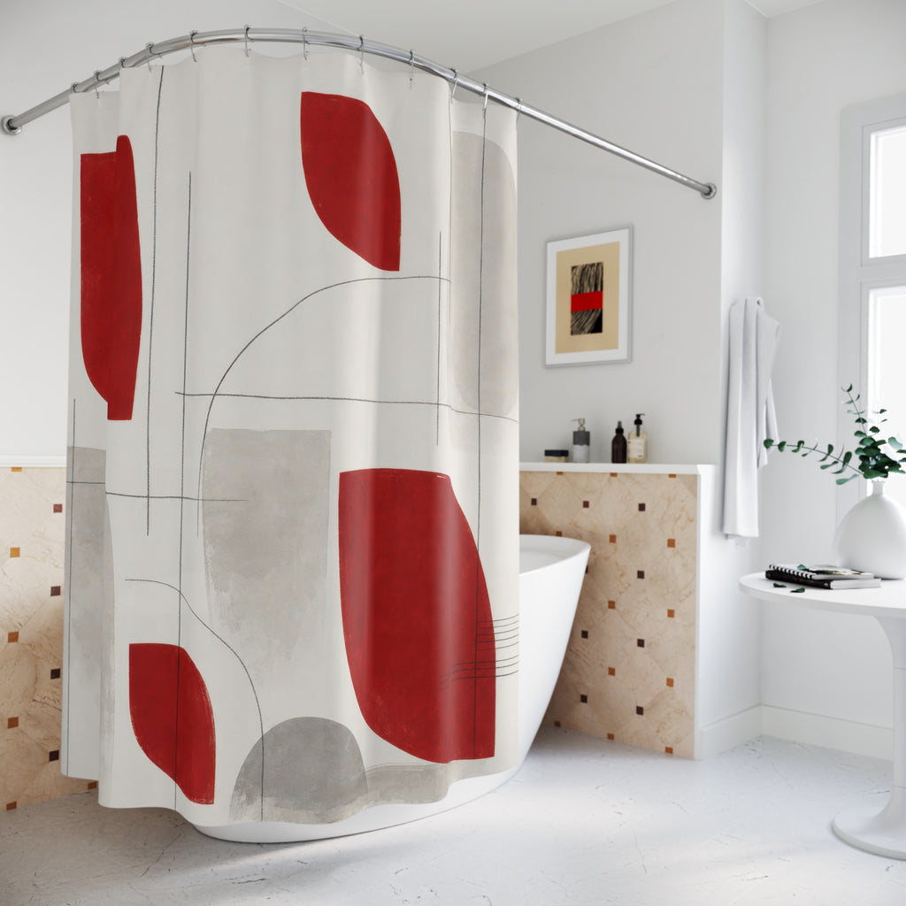 Red Gray Geometric Modern Shower Curtain