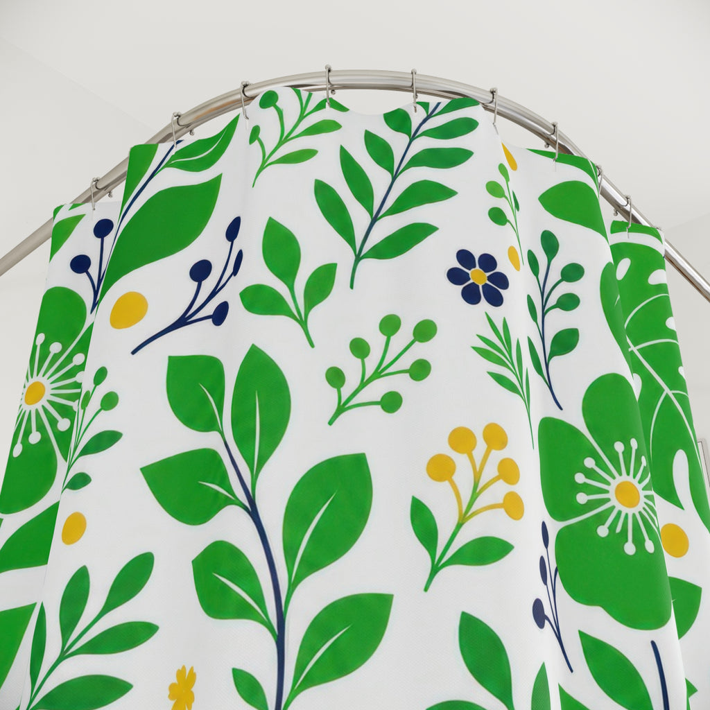 Kelly Botanical Green White Shower Curtain