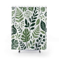 Green White Modern Leaf Shower Curtain