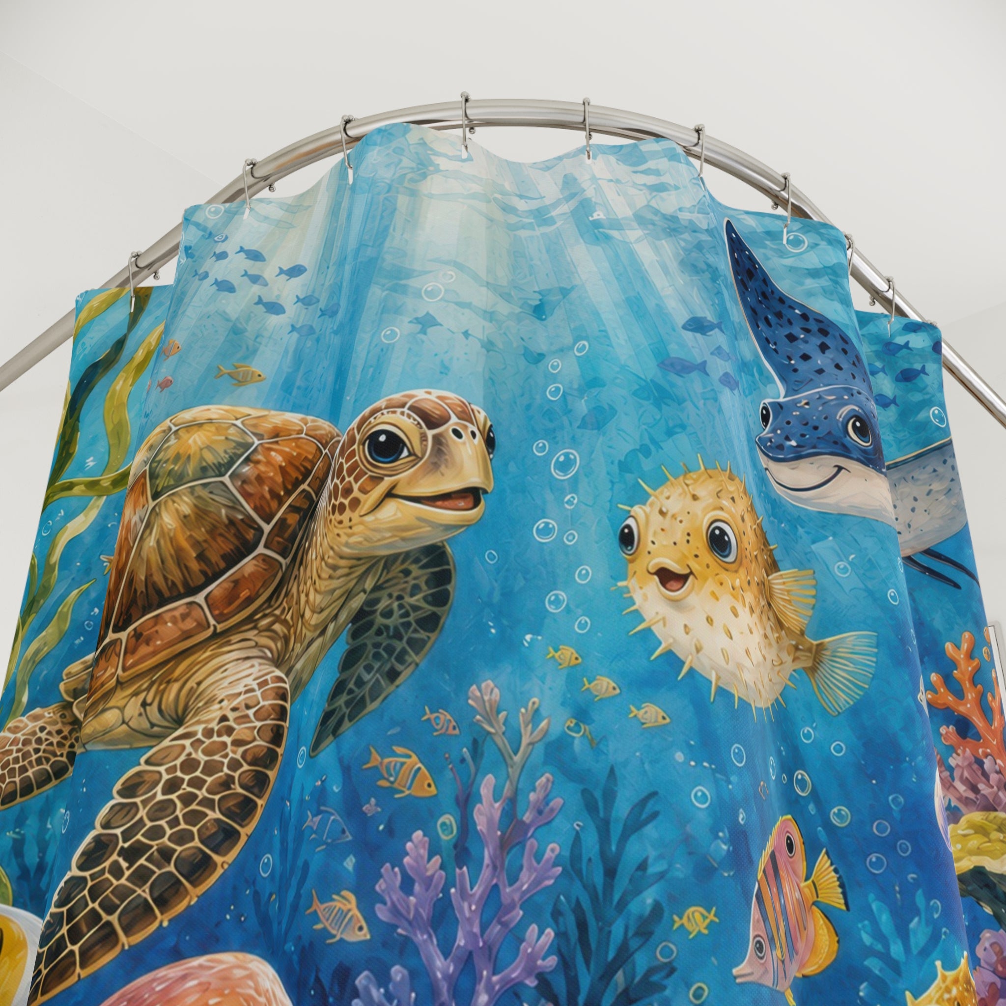 Colorful Coral Reef Friends Kids Shower Curtain