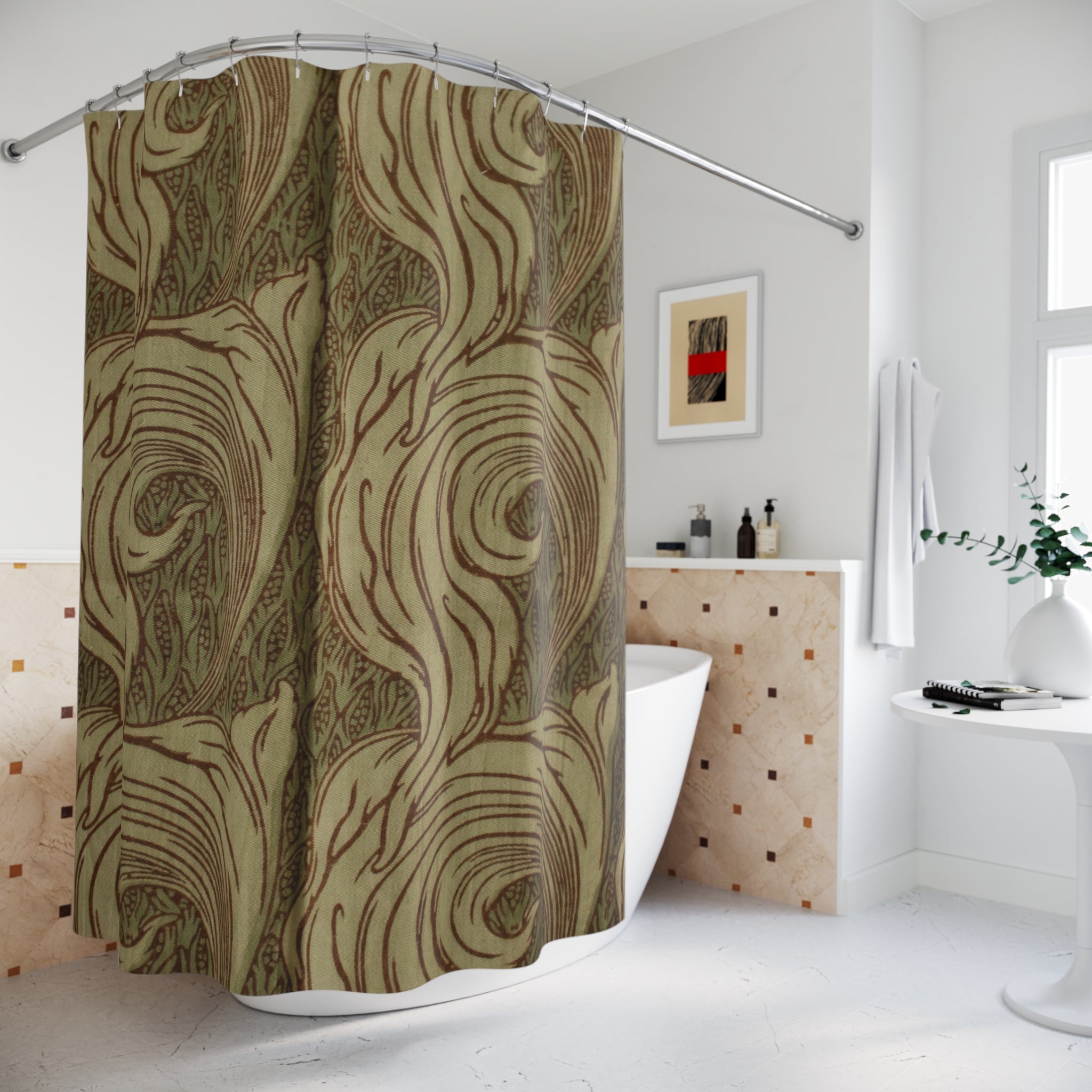 Mackmurdo Single Leaf Shower Curtain – 1884 Beige Olive