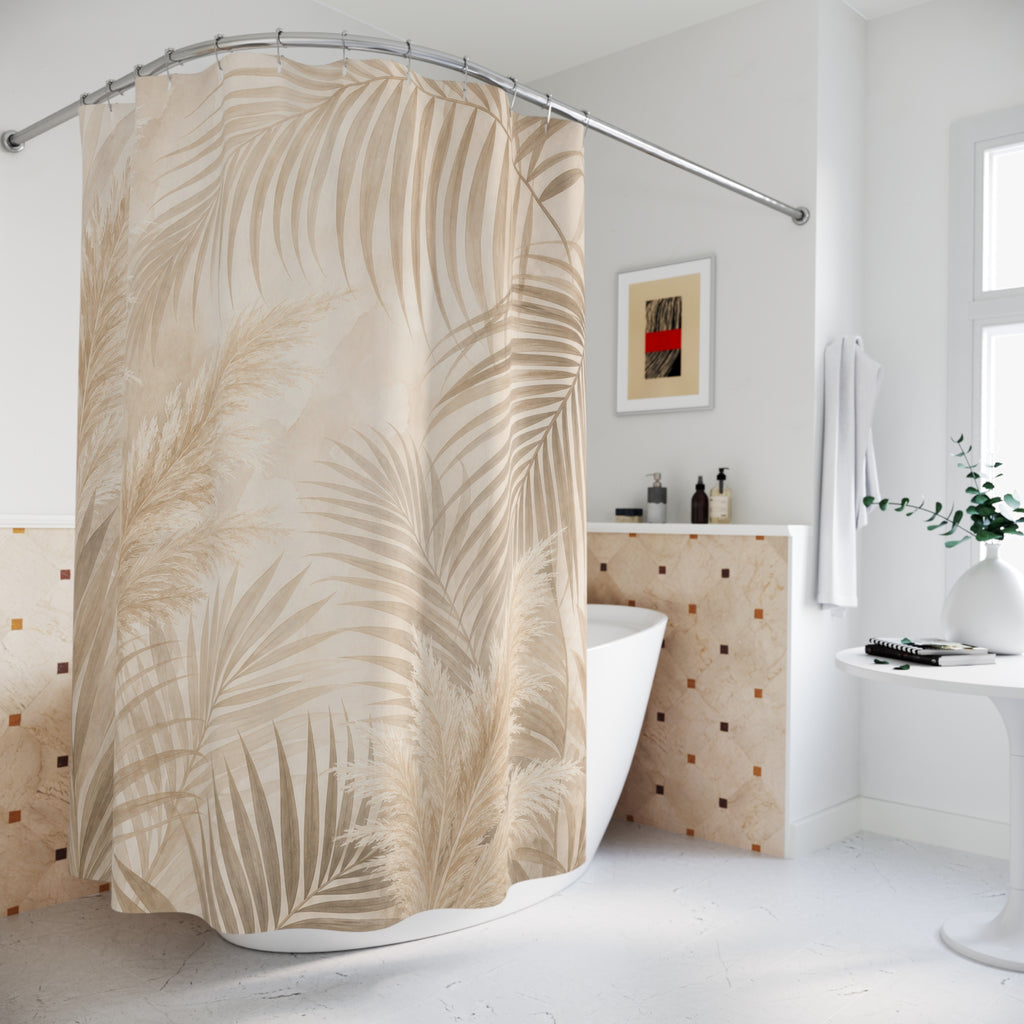 Beige Palm Pampas Leaf Shower Curtain