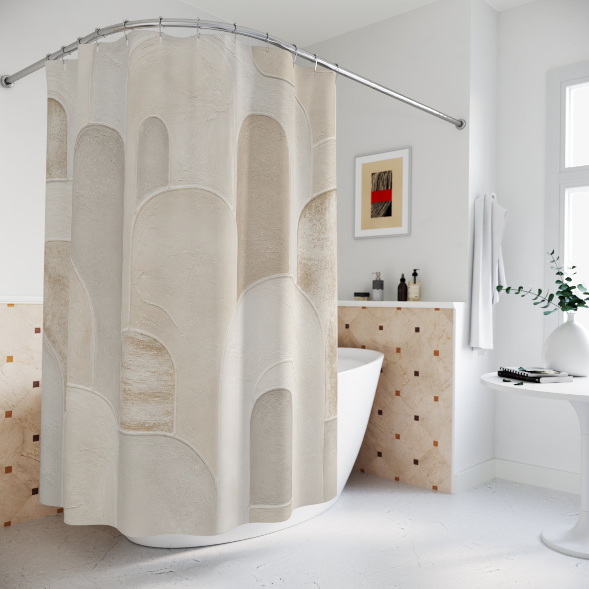 Neutral Abstract Arch Shower Curtain