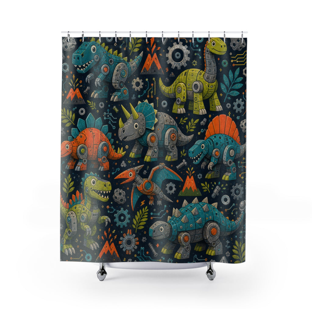 Cute Dinosaur Shower Curtain, Navy Kids Bathroom Decor, Friendly Dinosaur Bath Curtain, Boys Bathroom Decor, Dino Pattern, Playful Style