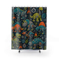 Cute Dinosaur Shower Curtain, Navy Kids Bathroom Decor, Friendly Dinosaur Bath Curtain, Boys Bathroom Decor, Dino Pattern, Playful Style